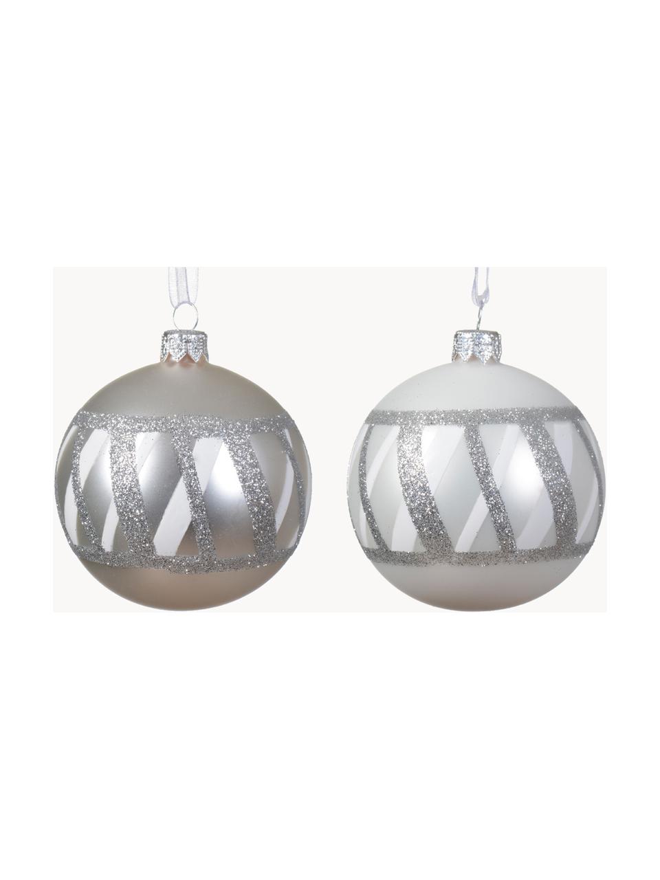 Kerstballen Karo, set van 6, Zilverkleurig, Ø 8 cm