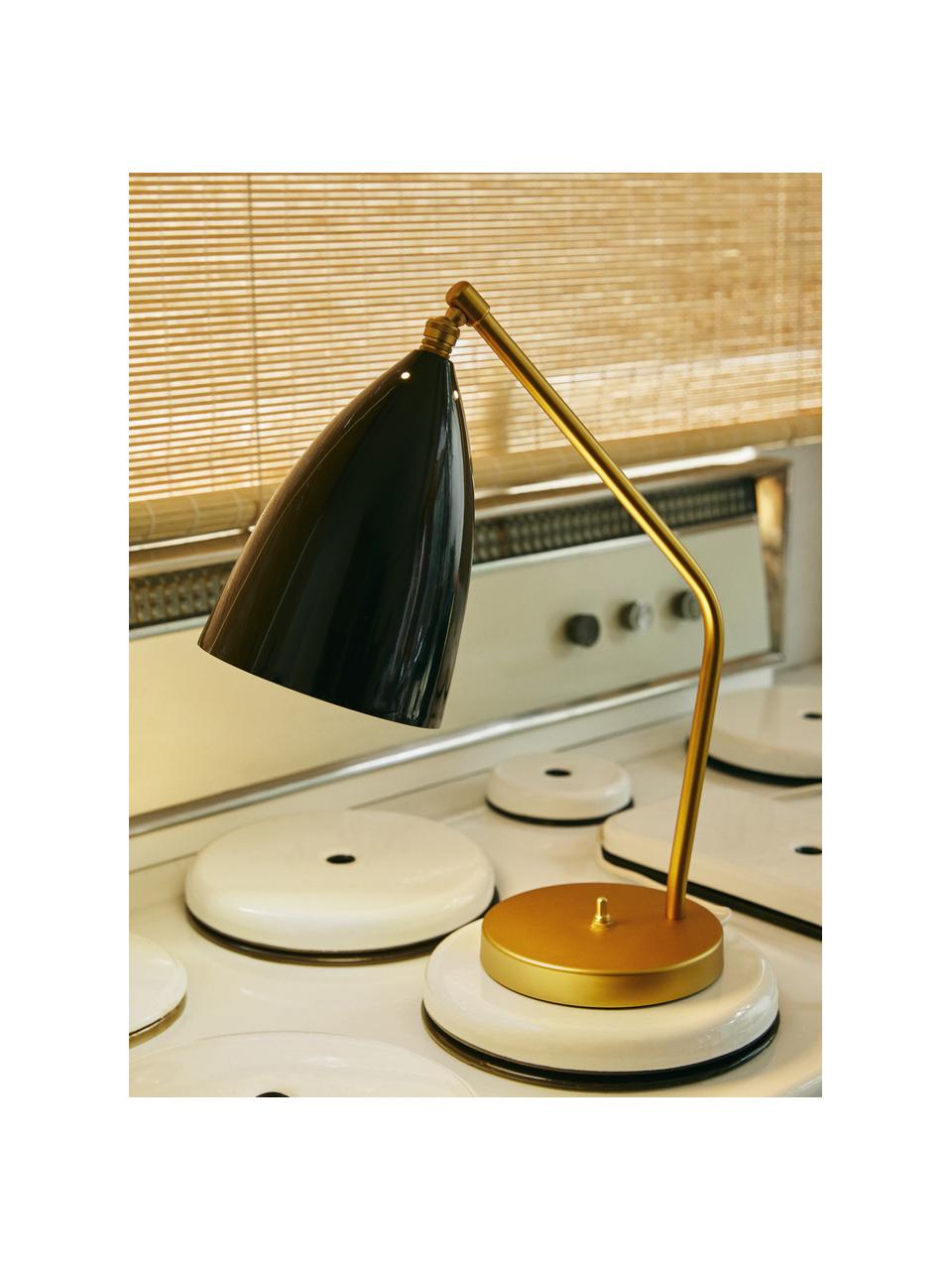Lámpara de mesa Gräshoppa, Pantalla: acero con pintura en polv, Negro, latón, An 48 x Al 44 cm