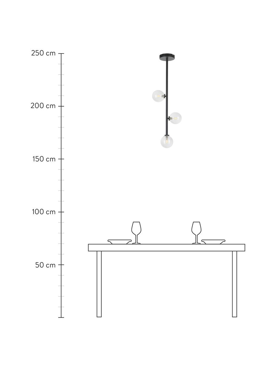 Lámpara de techo de vidrio Emily, Estructura: metal con pintura en polv, Anclaje: metal con pintura en polv, Cable: plástico, Negro, An 30 x Al 90 cm