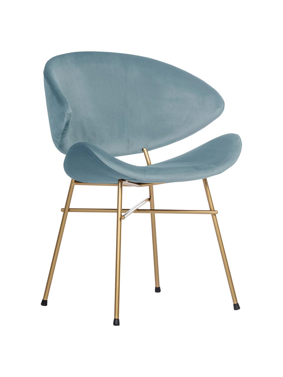 Krzesło tapicerowane z weluru Cheri, Tapicerka: 100% poliester (welur), w, Stelaż: stal malowana proszkowo, Jasny niebieski, odcienie mosiądzu, S 57 x G 55 cm