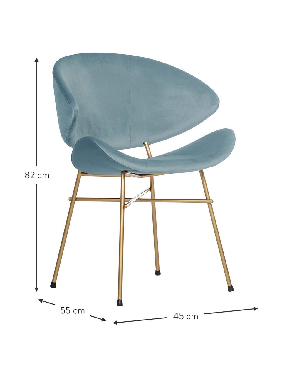 Krzesło tapicerowane z weluru Cheri, Tapicerka: 100% poliester (welur), w, Stelaż: stal malowana proszkowo, Jasny niebieski, odcienie mosiądzu, S 57 x G 55 cm
