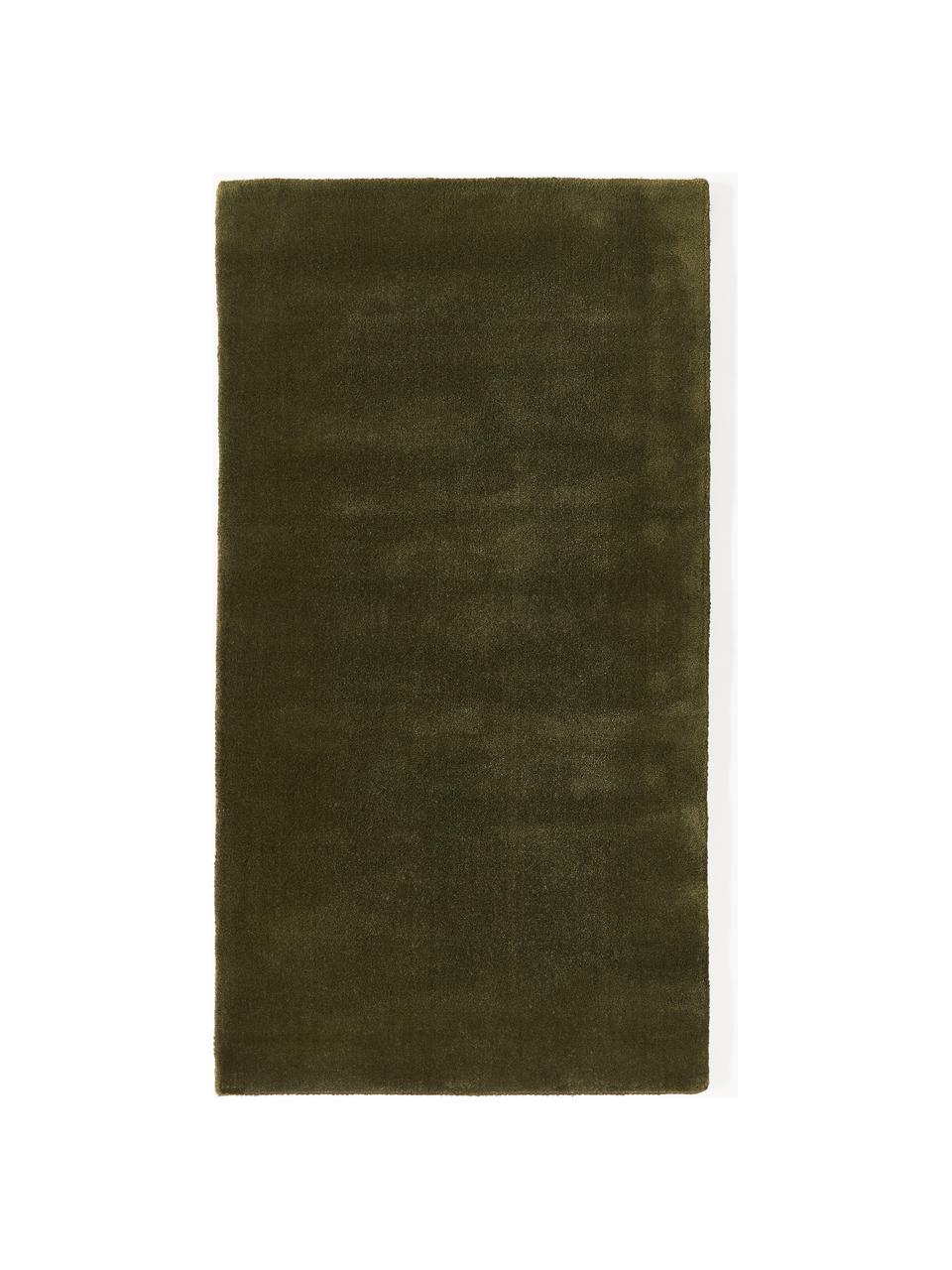 Tapis en laine tissé à la main Zayne, Vert foncé, larg. 80 x long. 150 cm (taille XS)