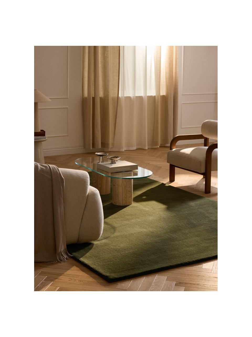 Tapis en laine tissé à la main Zayne, Vert foncé, larg. 80 x long. 150 cm (taille XS)