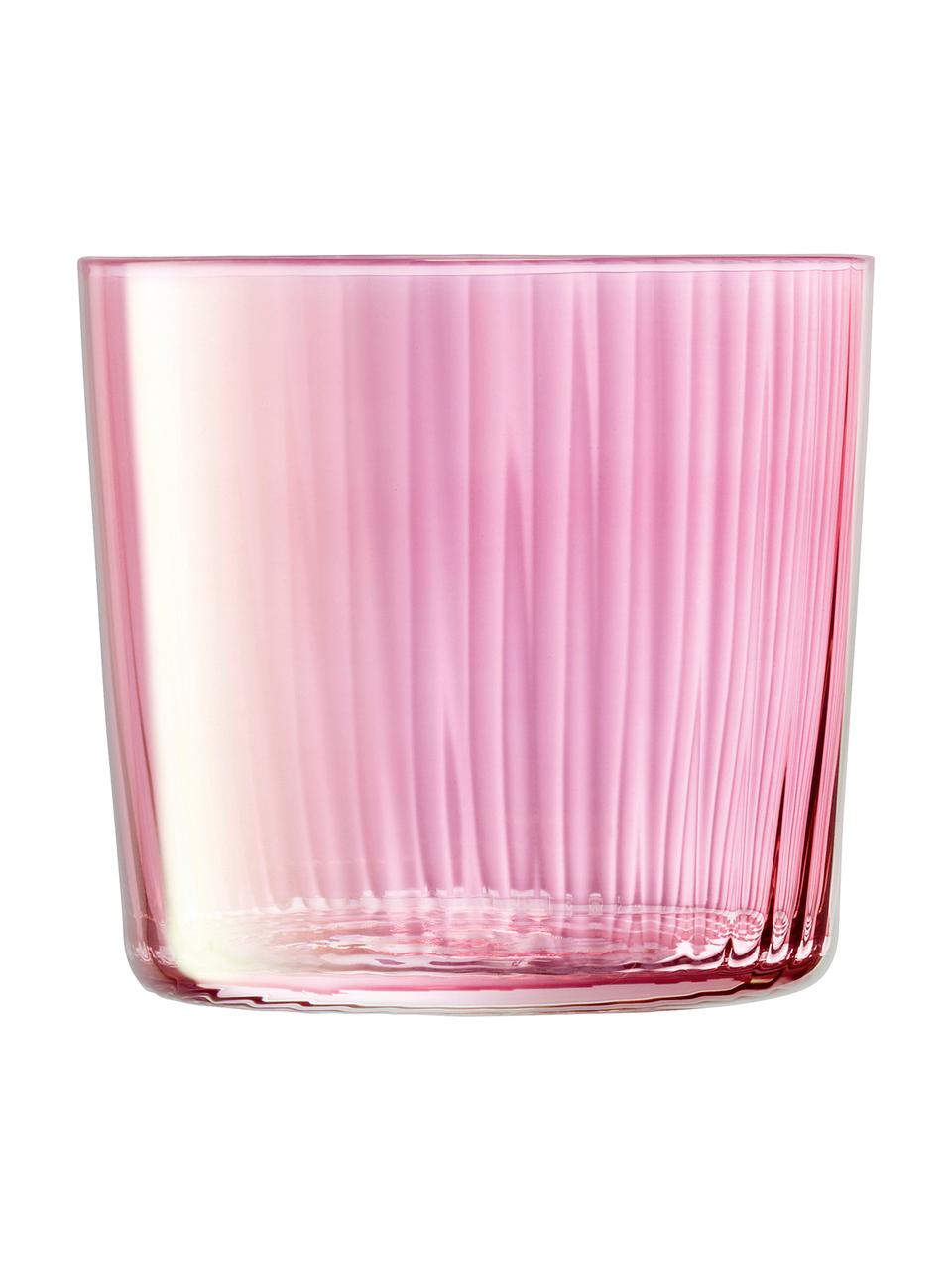 Sada ručně foukaných sklenic s reliéfem Gems, 4 díly, Foukané sklo, Odstíny růžové a fialové, Ø 8 cm, V 7 cm, 300 ml