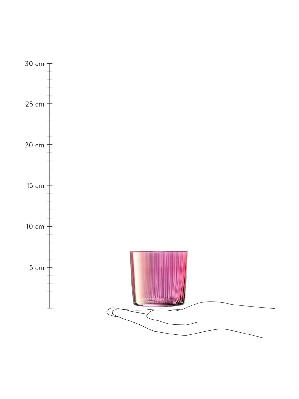 Mondgeblazen waterglazen Gems met groefreliëf, 4-delig, Mondgeblazen glas, Roze- en lilatinten, Ø 8 x H 7 cm, 300 ml