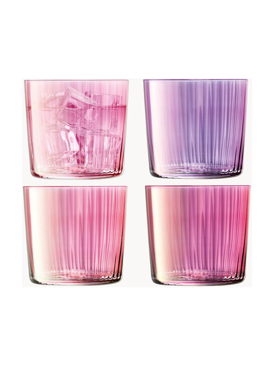 Sada ručně foukaných sklenic s reliéfem Gems, 4 díly, Foukané sklo, Odstíny růžové a fialové, Ø 8 cm, V 7 cm, 300 ml