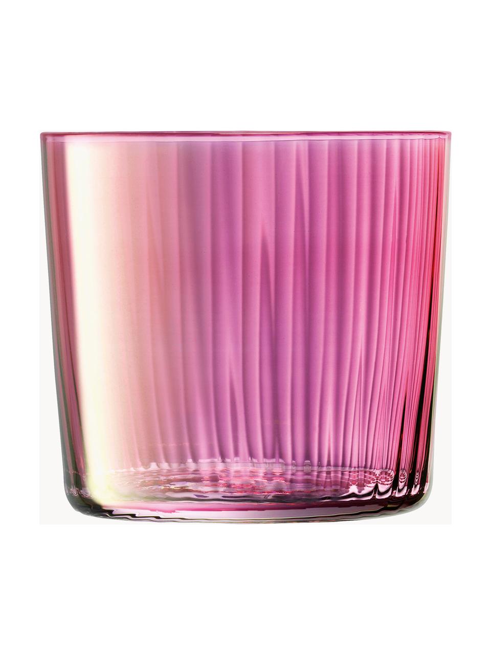 Mondgeblazen waterglazen Gems met groefreliëf, 4-delig, Mondgeblazen glas, Roze- en lilatinten, Ø 8 x H 7 cm, 300 ml