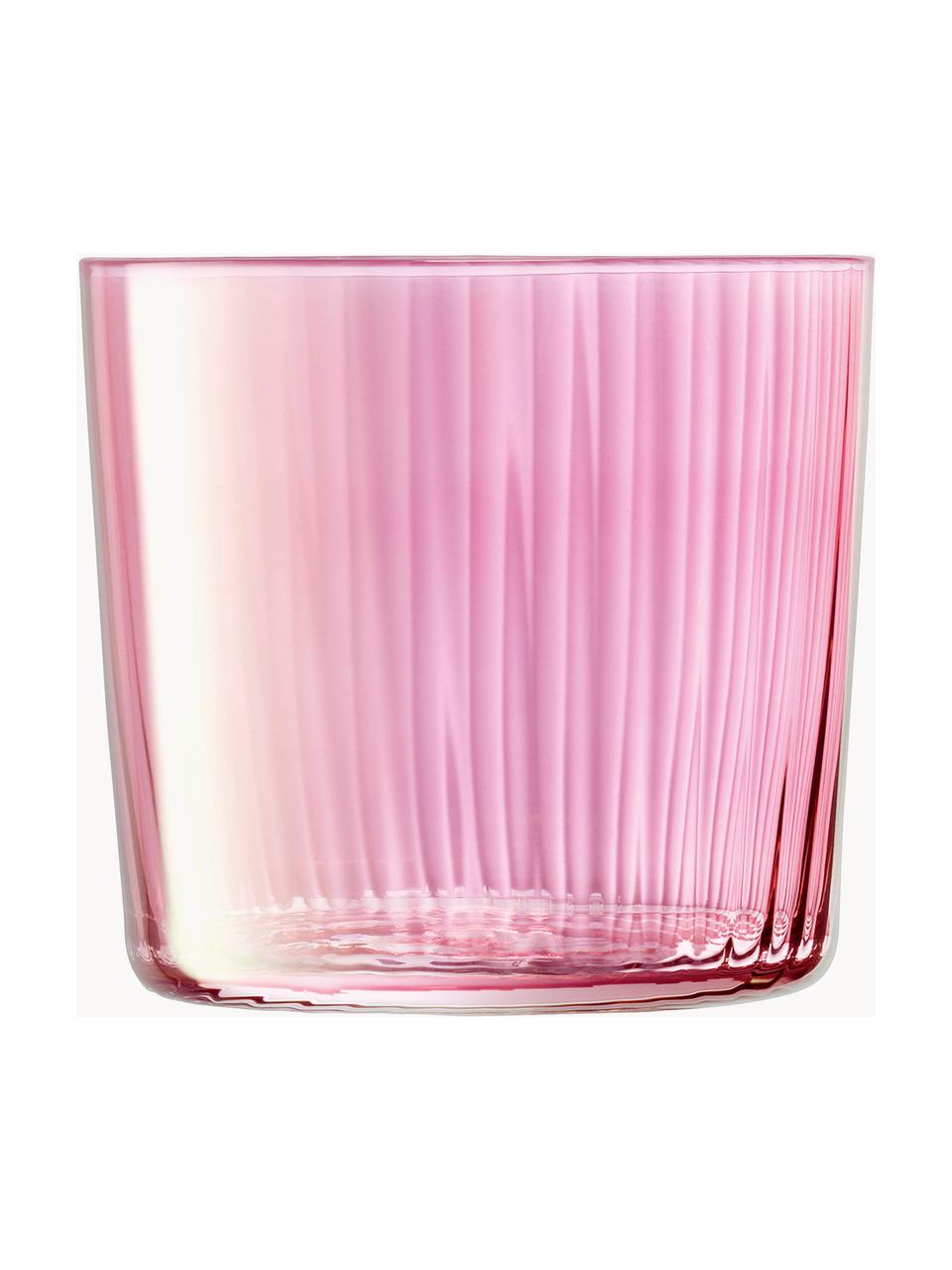 Mondgeblazen waterglazen Gems met groefreliëf, 4-delig, Mondgeblazen glas, Roze- en lilatinten, Ø 8 x H 7 cm, 300 ml