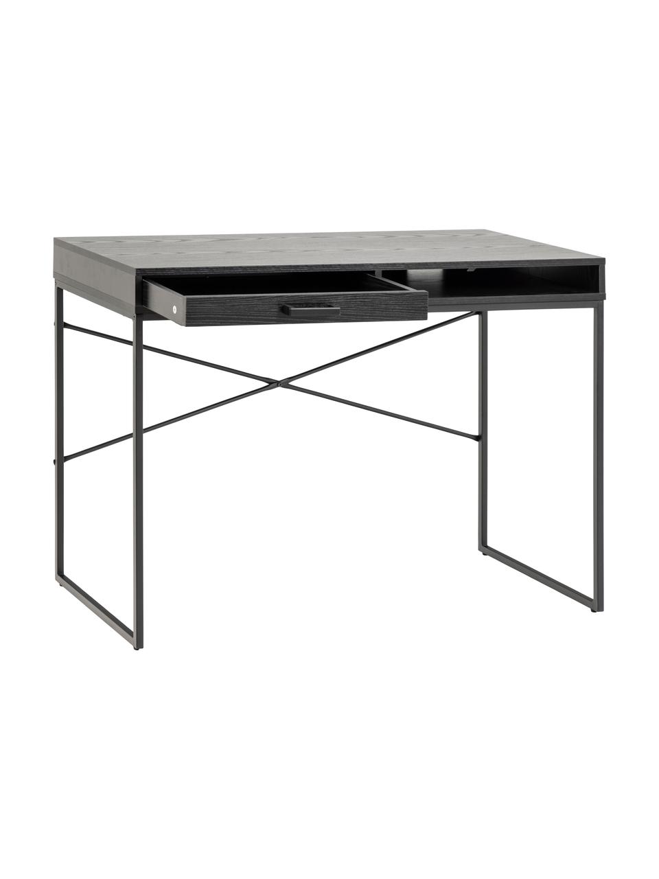 Schreibtisch Seaford, Tischplatte: Mitteldichte Holzfaserpla, Gestell: Metall, pulverbeschichtet, Schwarz, B 110 x T 45 cm