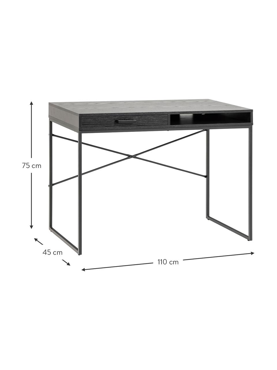 Scrivania Seaford, Struttura: metallo verniciato a polv, Nero, Larg. 110 x Prof. 45 cm
