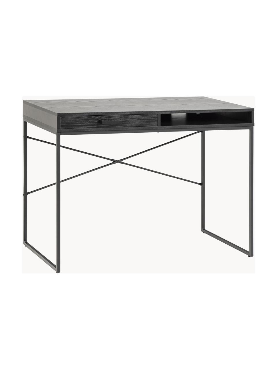 Schreibtisch Seaford mit Schublade, Tischplatte: Mitteldichte Holzfaserpla, Gestell: Metall, pulverbeschichtet, Schwarz, B 110 x T 45 cm