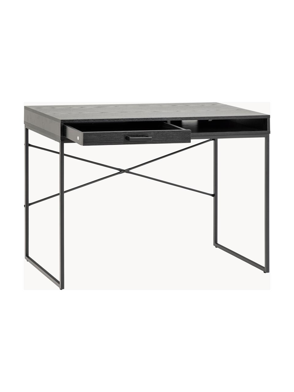 Bureau Seaford met lades, Tafelblad: gelamineerd MDF, Frame: gepoedercoat metaal, Zwart, B 110 x D 60 cm