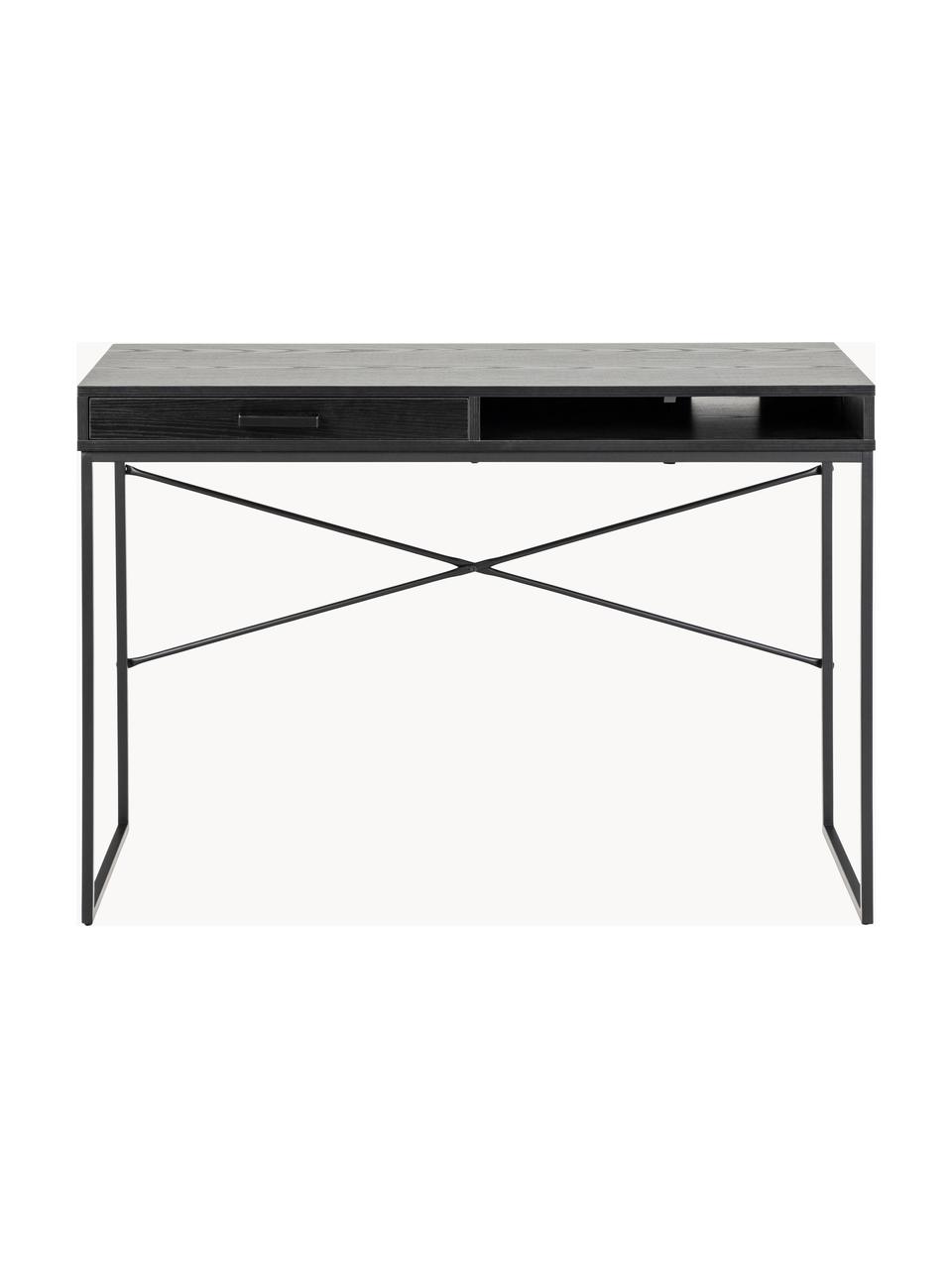 Bureau Seaford met lades, Tafelblad: gelamineerd MDF, Frame: gepoedercoat metaal, Zwart, B 110 x D 60 cm