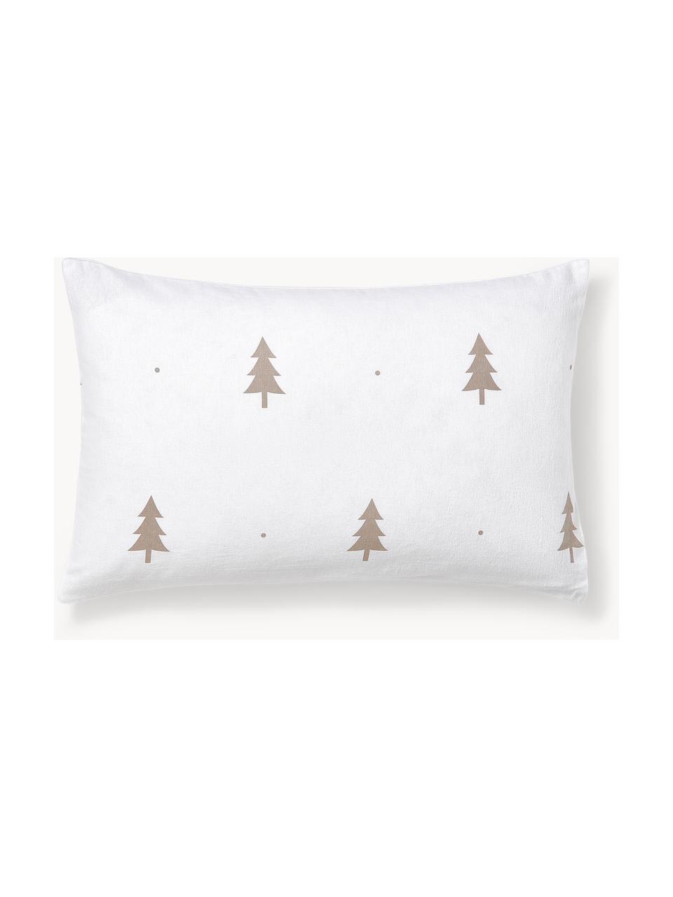 Copricuscino in flanella con motivo natalizio X-mas Tree, Bianco, beige, Larg. 50 x Lung. 80 cm