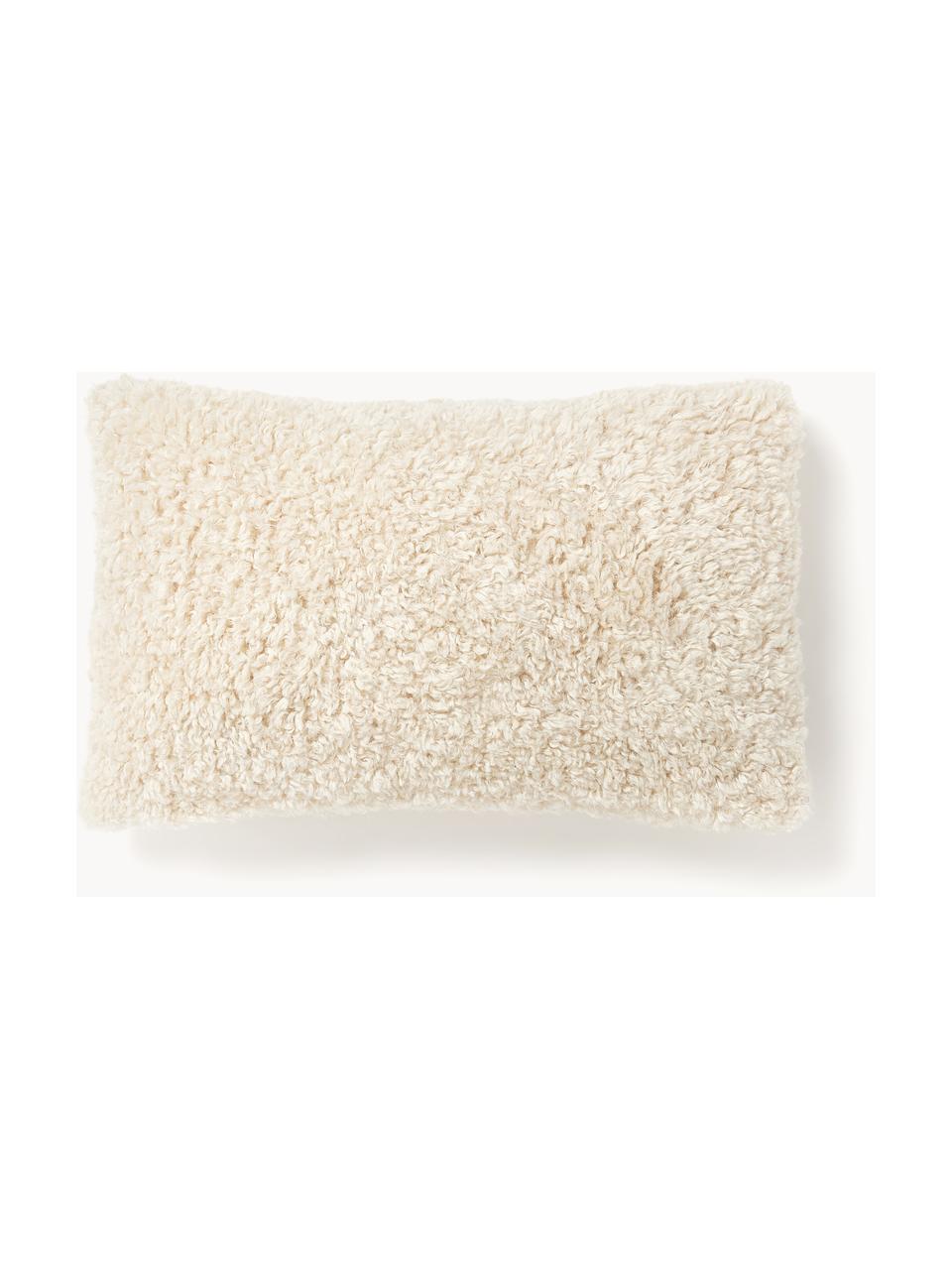 Housse de coussin en tissu peluche Dotty, 100 % polyester (tissu peluche), Blanc crème, larg. 30 x long. 50 cm