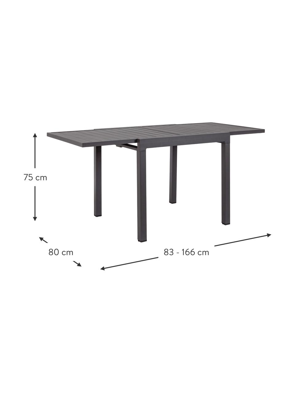 Rozkládací zahradní stůl Pelagius, Hliník s práškovým nástřikem, Antracitová, Š 83 až 166 x H 80 cm