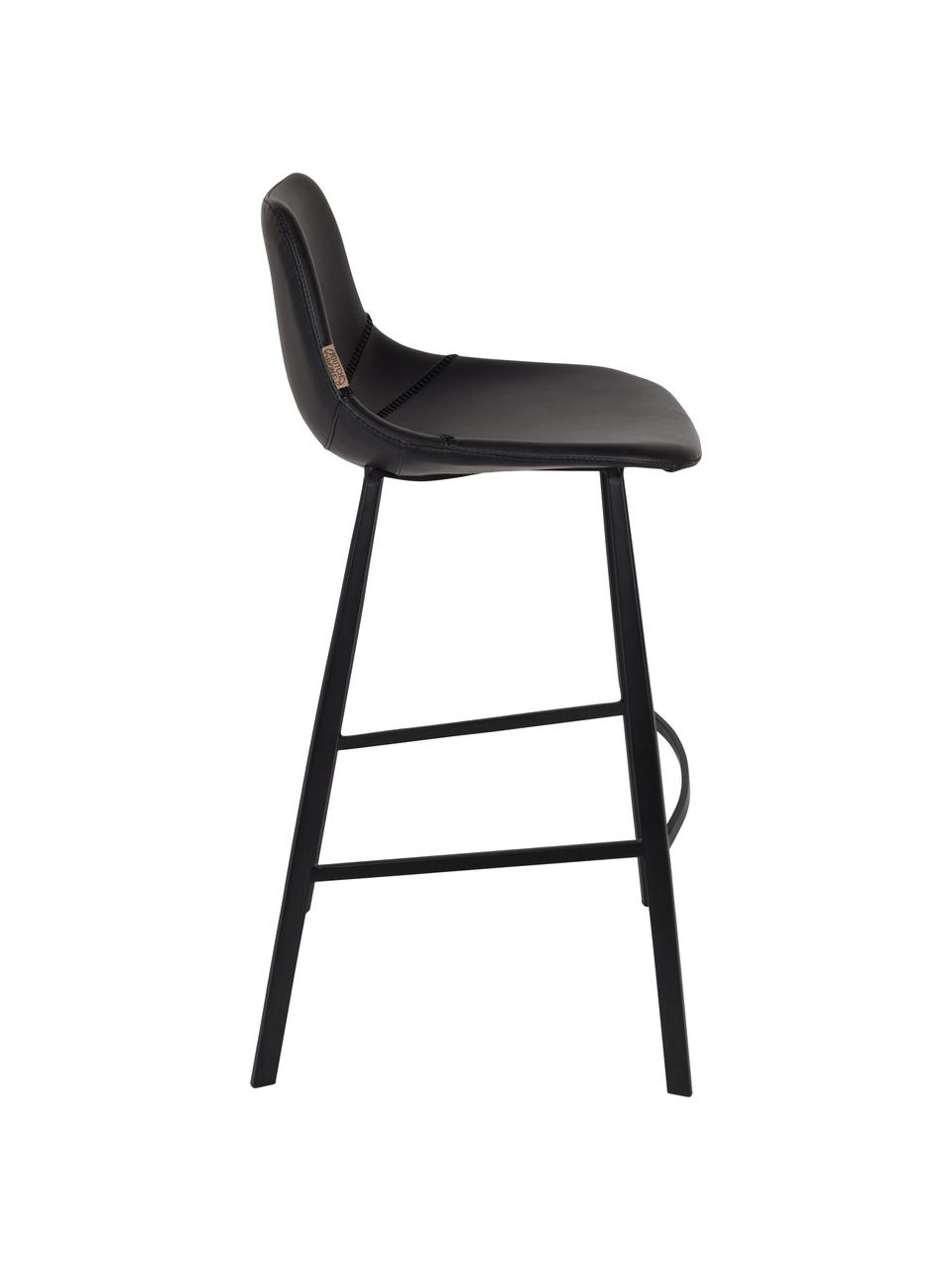 Chaise de bar en cuir synthétique Franky, Revêtement : noir à l'aspect usé Pieds : noir, larg. 50 x haut. 106 cm