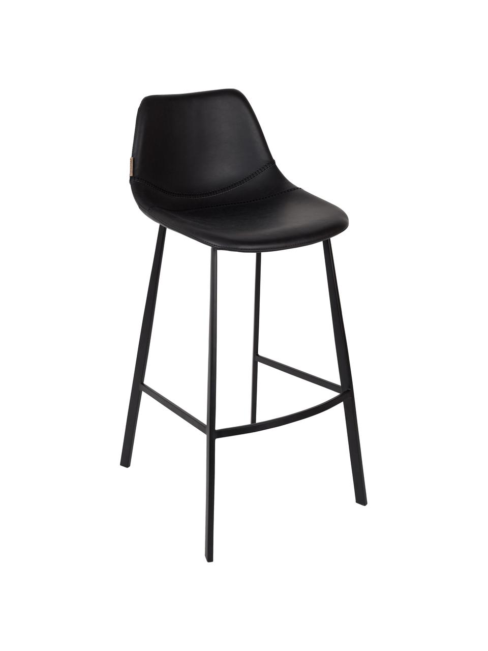 Chaise de bar en cuir synthétique Franky, Revêtement : noir à l'aspect usé Pieds : noir, larg. 50 x haut. 106 cm
