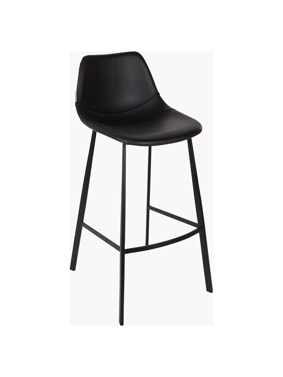 Sedia da bar in similpelle Franky, Rivestimento: similpelle (poliuretano), Gambe: acciaio verniciato a polv, Rivestimento: nero effetto usato Gambe: nero, Larg. 50 x Alt. 106 cm