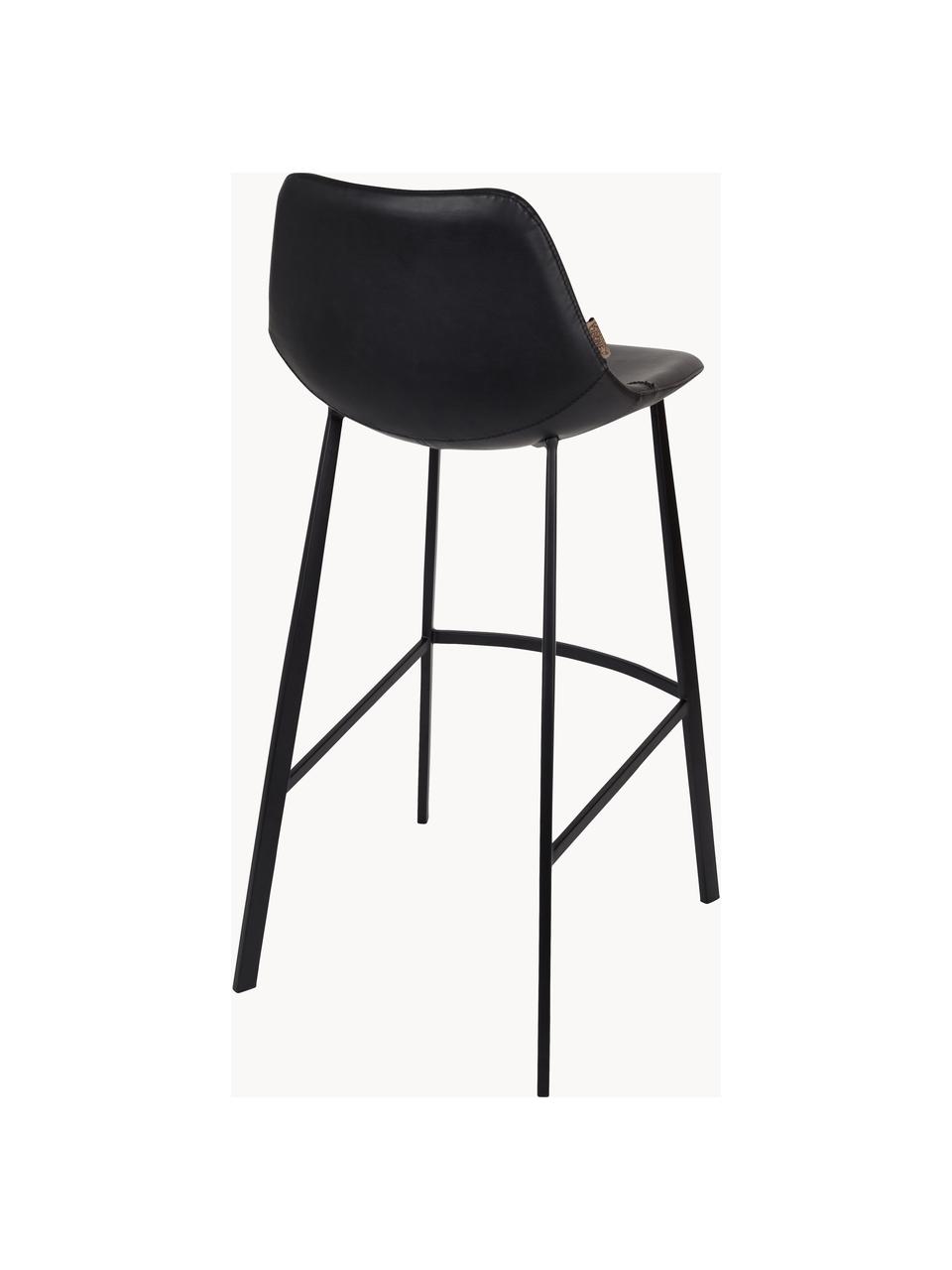 Barová stolička z umelej kože Franky, Poťah: čierna s úmyselným efektom opotrebovania Nohy: čierna, Š 50 x V 106 cm