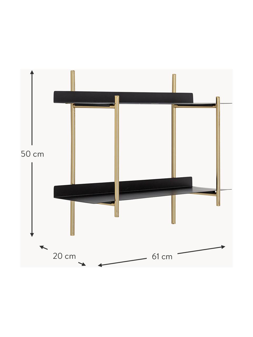 Scaffale da parete in metallo Marvin, Struttura: acciaio rivestito, Ripiani: metallo rivestito, Nero, dorato, Larg. 61 x Alt. 50 cm