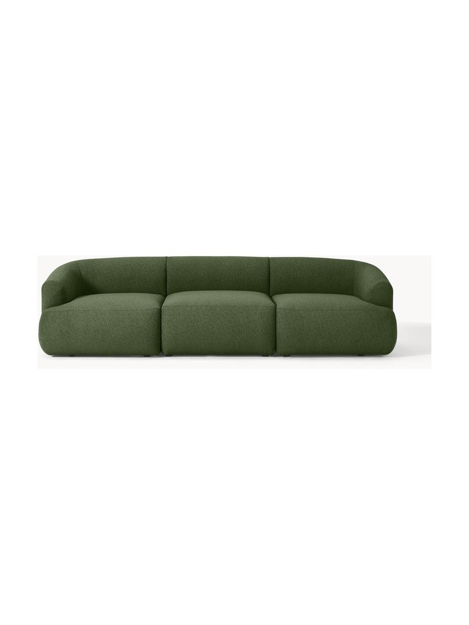 Sofá modular en tejido bouclé Sofia (3 plazas), Tapizado: tejido bouclé (100% polié, Estructura: madera de abeto con certi, Patas: plástico, Bouclé verde oscuro, An 273 x F 103 cm