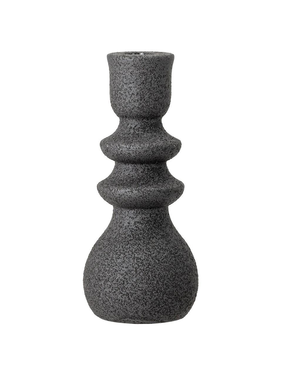 Candelabro artesanal Emie, Gres, Negro, Ø 8 x Al 19 cm