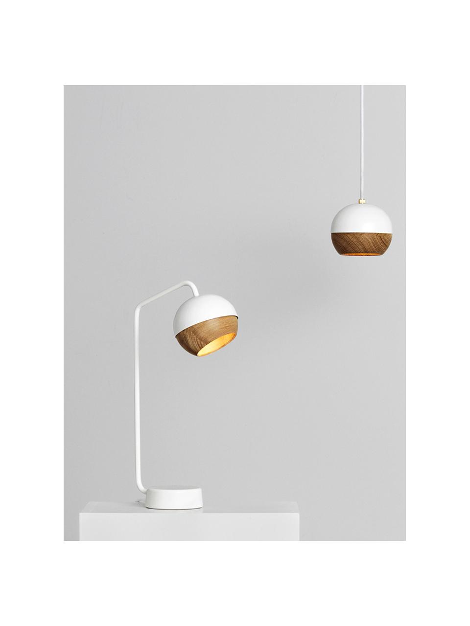 Stolní LED lampa Ray, Bílá, dubové dřevo, Š 12 cm, V 40 cm