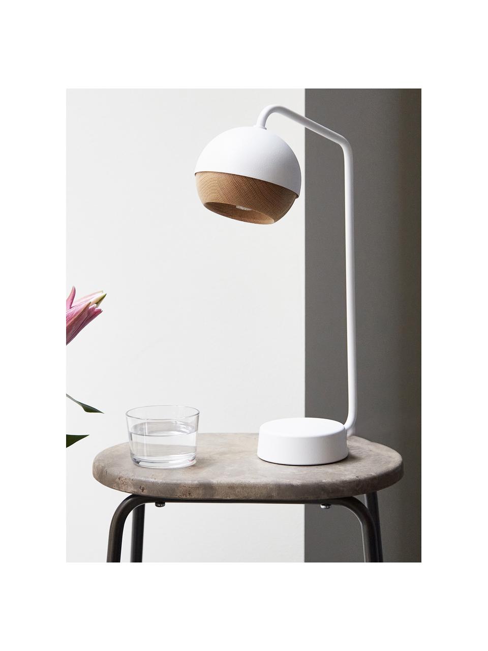 Lámpara de mesa LED Ray, Cable: cubierto en tela, Blanco, madera clara, An 12 x Al 40 cm