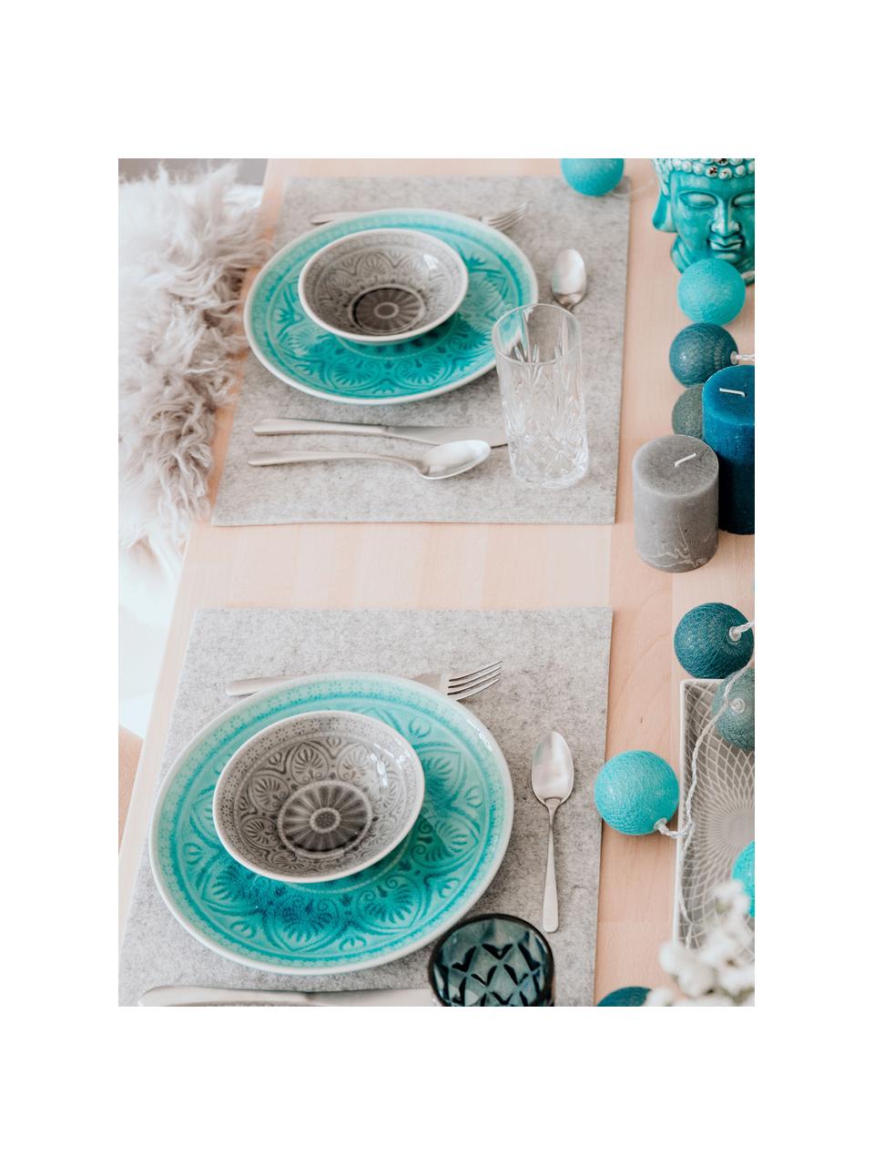 Assiette plate peinte à la main turquoise Sumatra, Turquoise