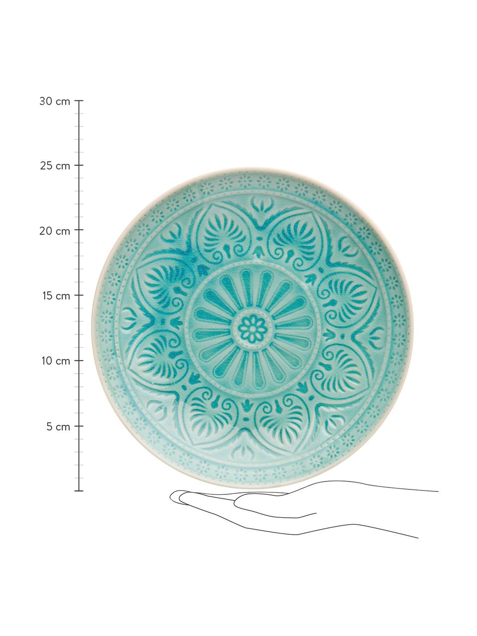 Handbeschilderd dinerbord Sumatra in turquoise, Keramiek, Turquoise, Ø 25 cm