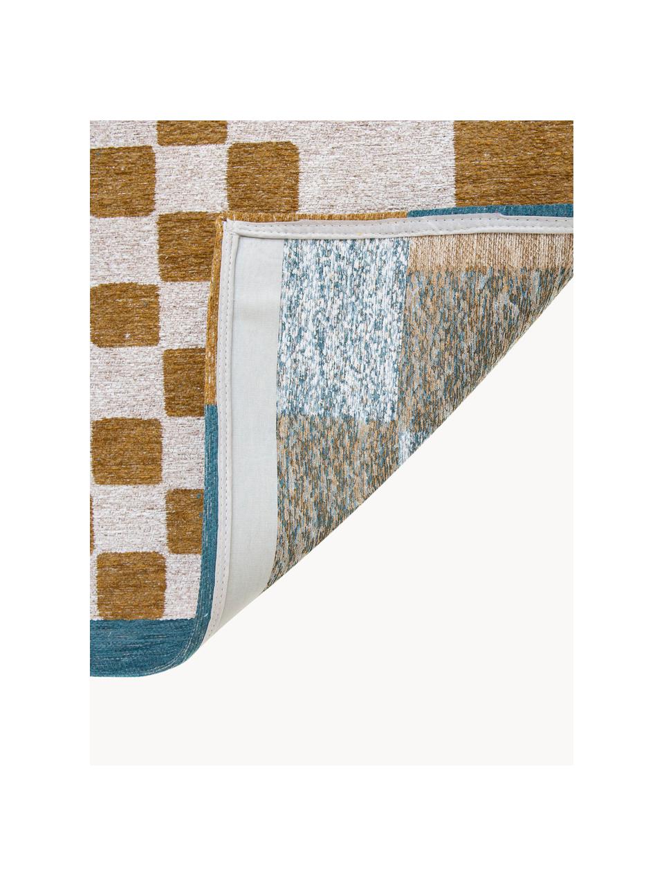Teppich Honey mit grafischem Muster, 100 % Polyester, Ocker, Off White, Blau, B 80 x L 150 cm (Grösse XS)
