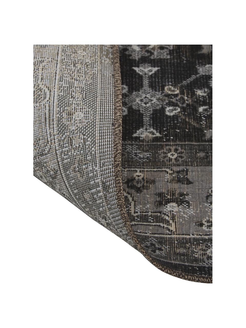 Dywan wewnętrzny/zewnętrzny w stylu vintage Tilas Antalya, 100% polipropylen, Odcienie szarego, czarny, S 80 x D 150 cm (Rozmiar XS)
