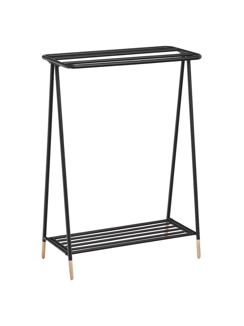 Toallero de metal Mella, Estructura: metal recubierto, Patas: madera de caucho, Negro, An 60 x Al 85 cm