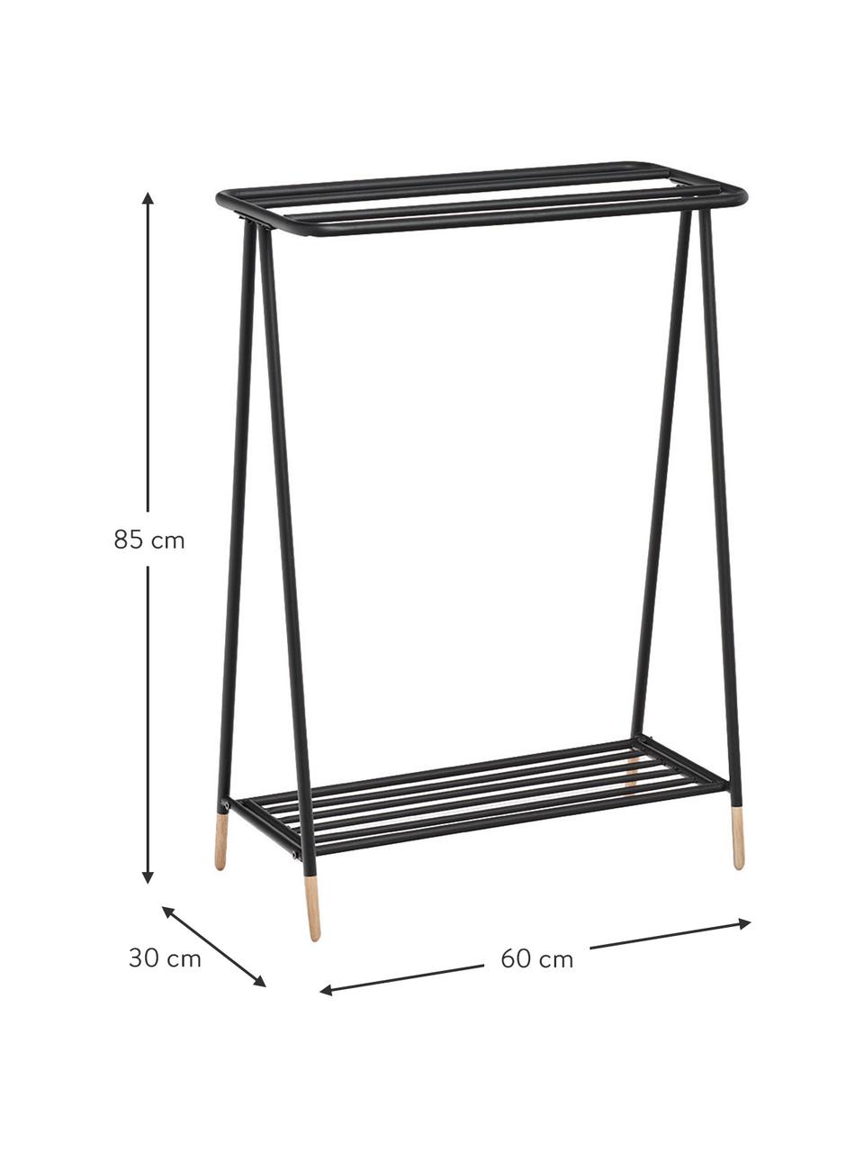 Toallero de metal Mella, Estructura: metal recubierto, Patas: madera de caucho, Negro, An 60 x Al 85 cm