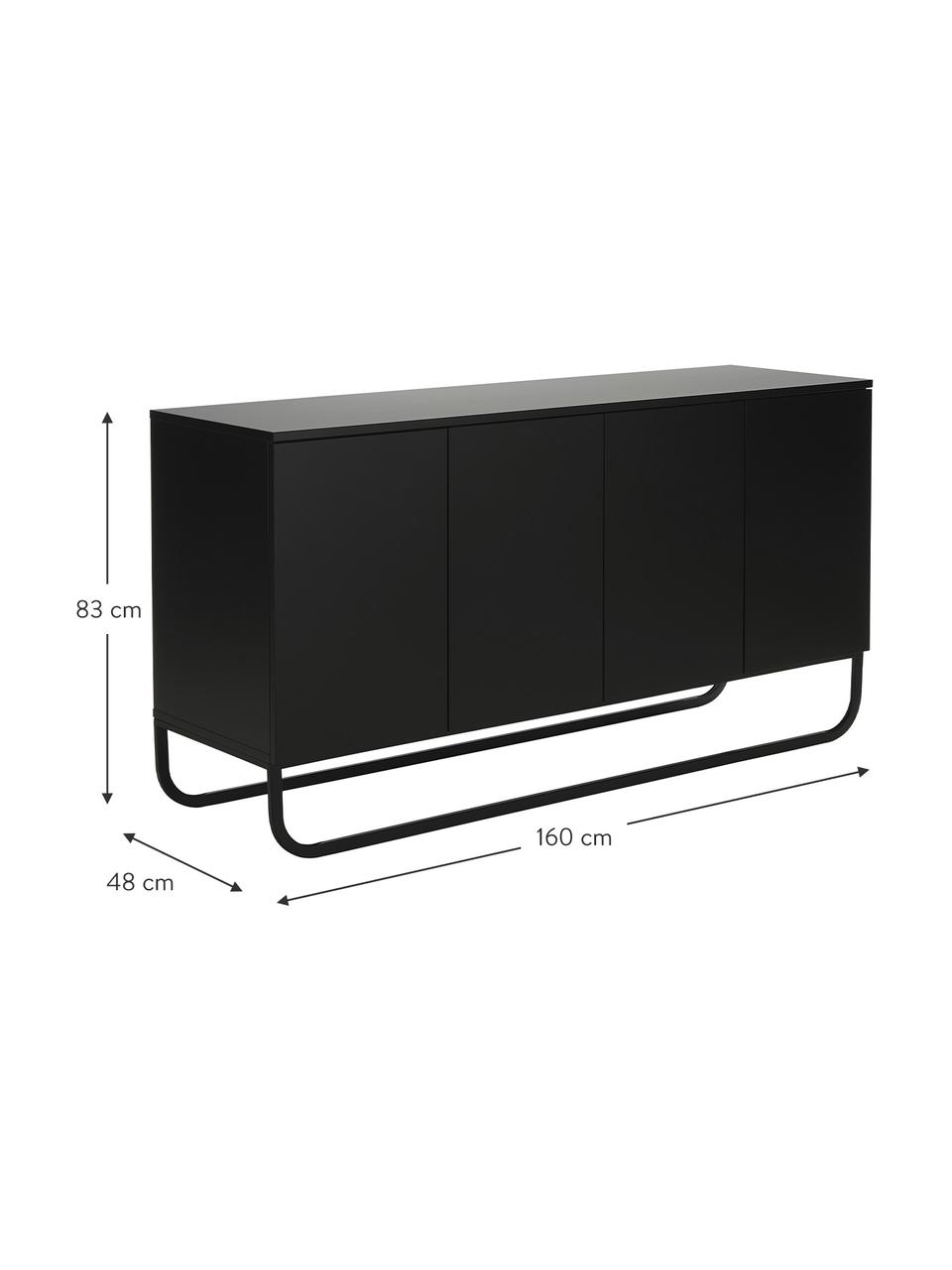 Klassisches Sideboard Sanford in Schwarz mit Türen, Korpus: Mitteldichte Holzfaserpla, Schwarz, 160 x 83 cm