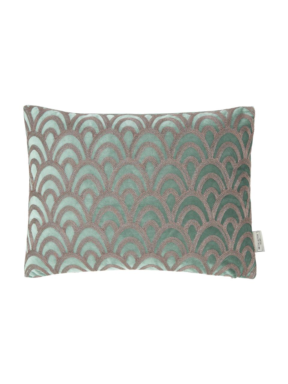 Coussin rectangulaire velours brodé Trole, 100 % velours de polyester, Turquoise, couleur argentée, larg. 40 x long. 55 cm