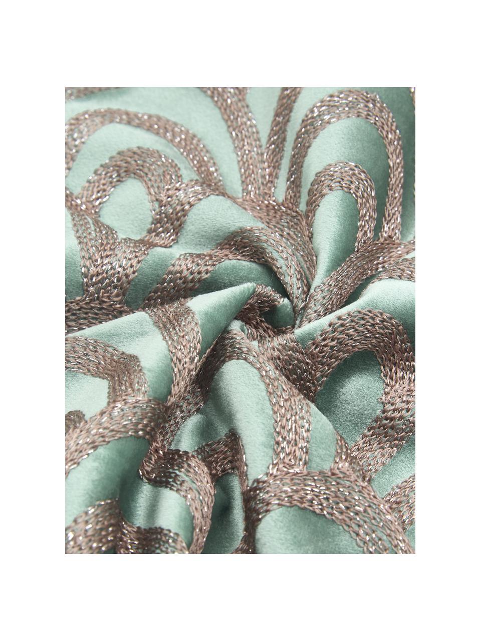Samt-Kissen Trole mit glänzender Stickerei, mit Inlett, 100% Samt (Polyester), Grün, Silberfarben, B 40 x L 55 cm