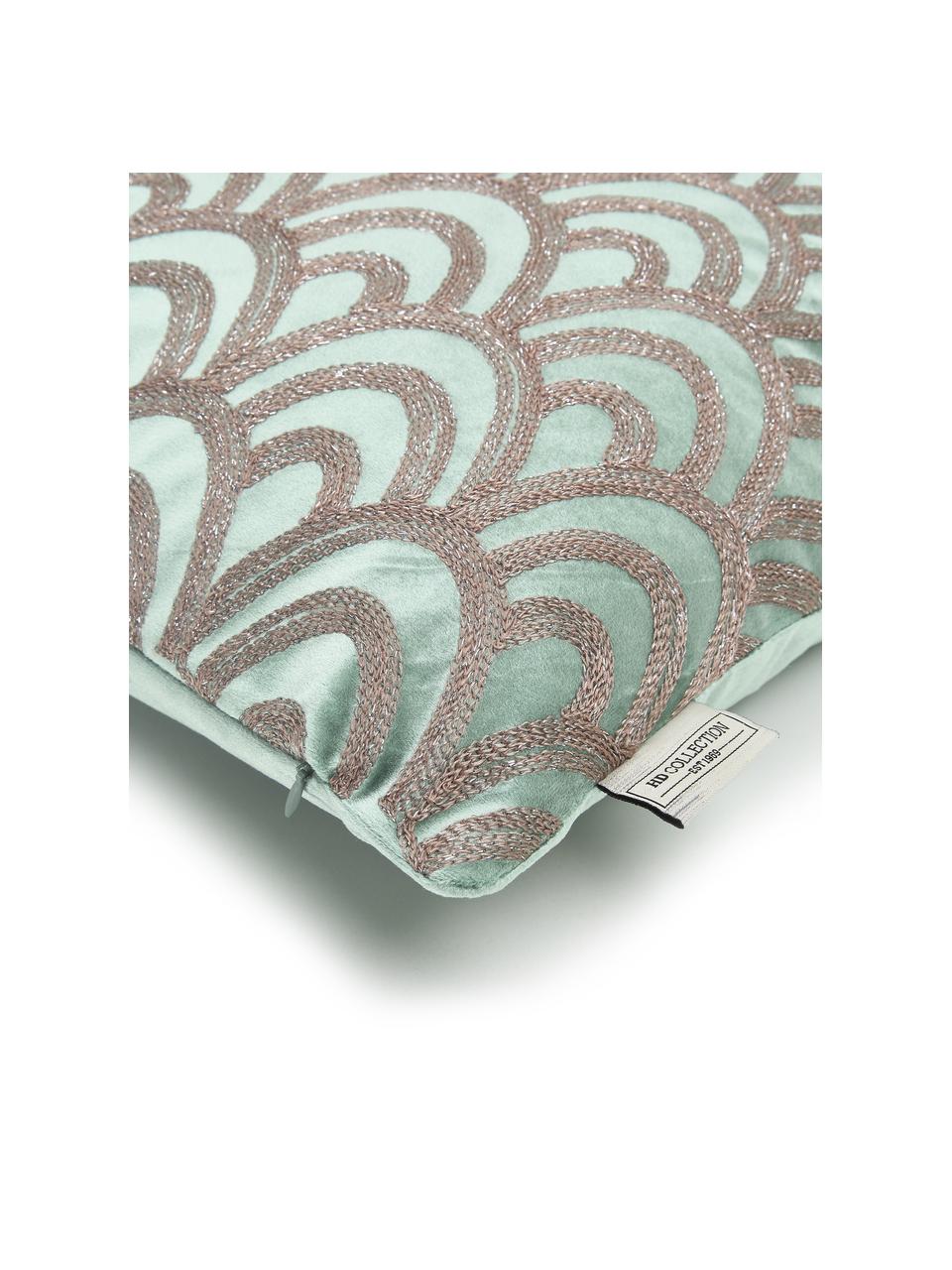 Coussin rectangulaire velours brodé Trole, 100 % velours de polyester, Turquoise, couleur argentée, larg. 40 x long. 55 cm