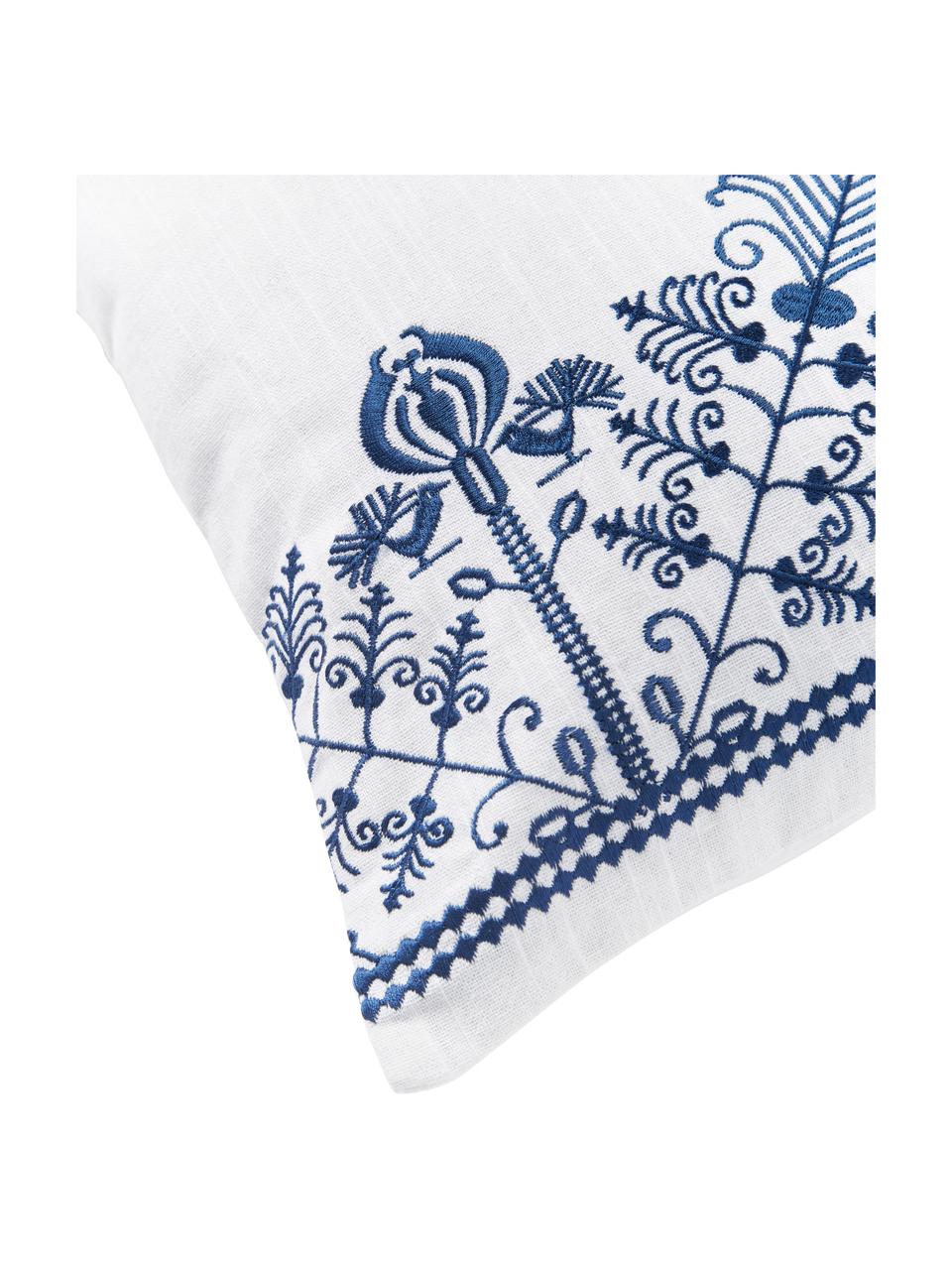 Federa arredo in cotone ricamato Tabitha, Bianco, blu, Larg. 45 x Lung. 45 cm
