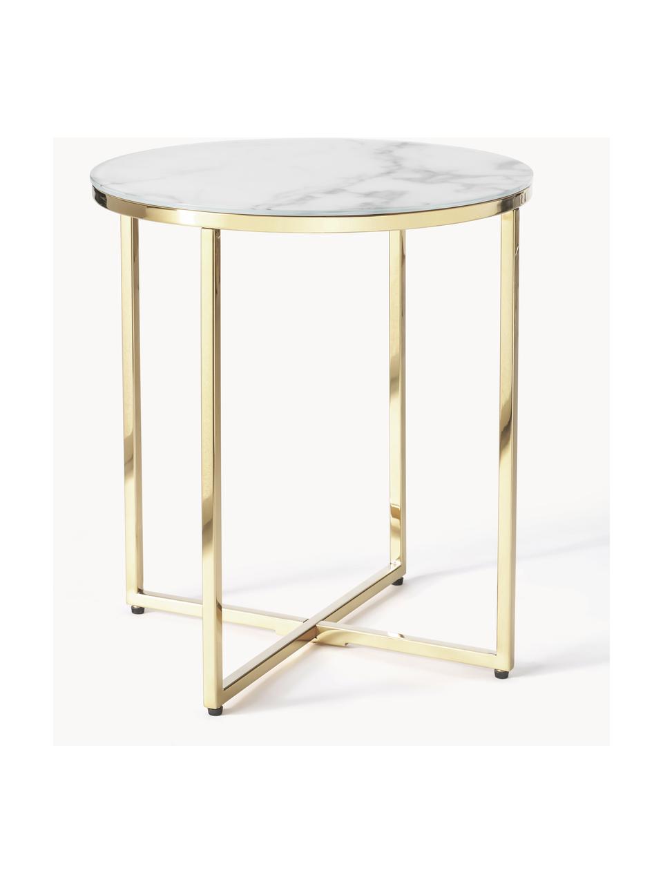 Table d'appoint ronde look marbre Antigua, Blanc look marbre, doré, Ø 45 x haut. 50 cm