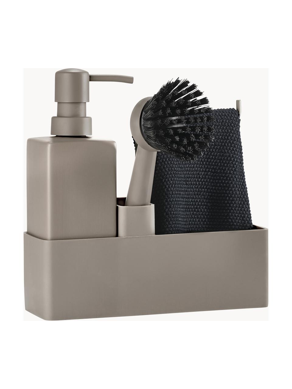 Set dispenser detersivo per piatti con spazzola Zone Denmark 3 pz, Ceramica, silicone, Taupe, Larg. 19 x Alt. 21 cm