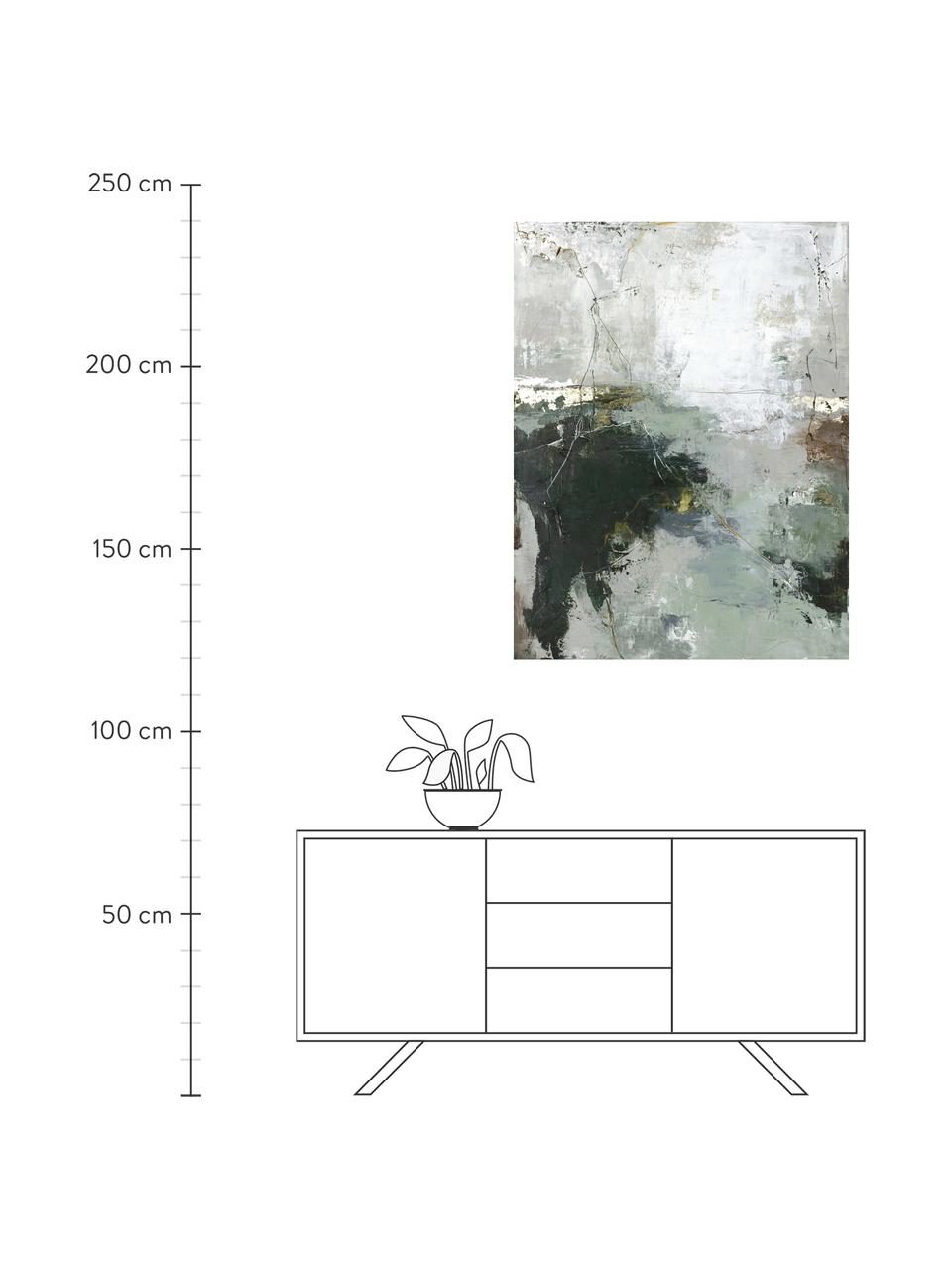Handgemaltes Leinwandbild Freja Green Gate, Bild: Daler Rowney HQ Acrylfarb, Grüntöne, Beigetöne, B 90 x H 120 cm