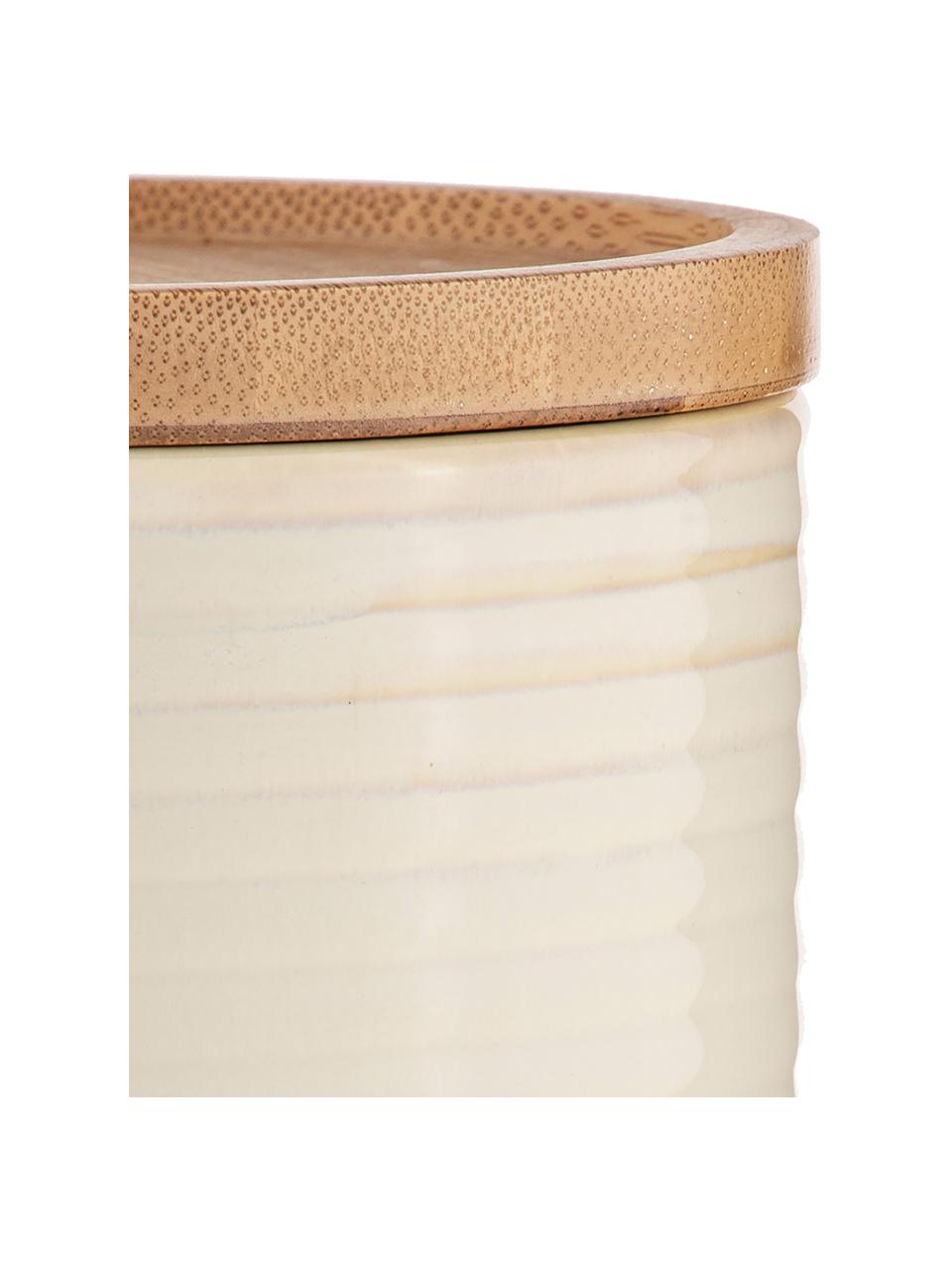 Boîte de rangement en grès Stax, Beige, bois clair, Ø 12 x haut. 12 cm, 950 ml