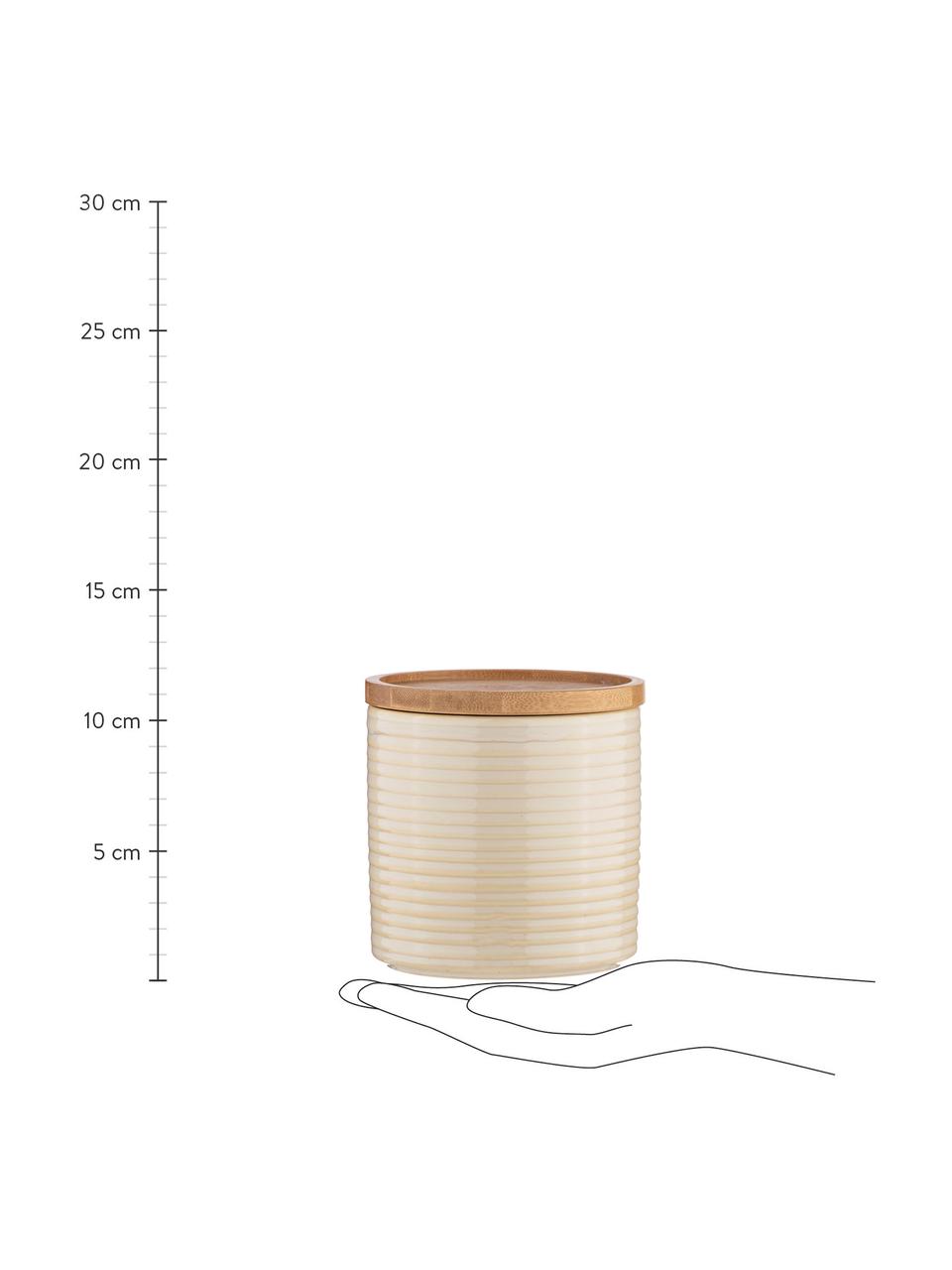 Boîte de rangement en grès Stax, Beige, bois clair, Ø 12 x haut. 12 cm, 950 ml