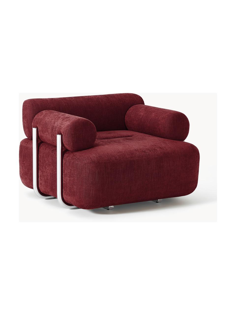 Poltrona lounge Stella, Rivestimento: 85% poliestere, 15% coton, Rivestimento: imbottitura in schiuma, Struttura: legno di abete rosso, cer, Piedini: plastica, Tessuto rosso vino, Larg. 111 x Prof. 100 cm