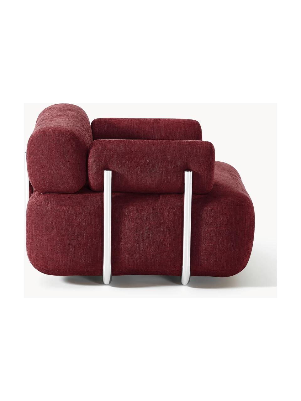 Loungefauteuil Stella, Bekleding: 85 % polyester, 15 % kato, Frame: massief sparrenhout, PEFC, Poten: kunststof, Geweven stof wijnrood, B 111 x D 100 cm