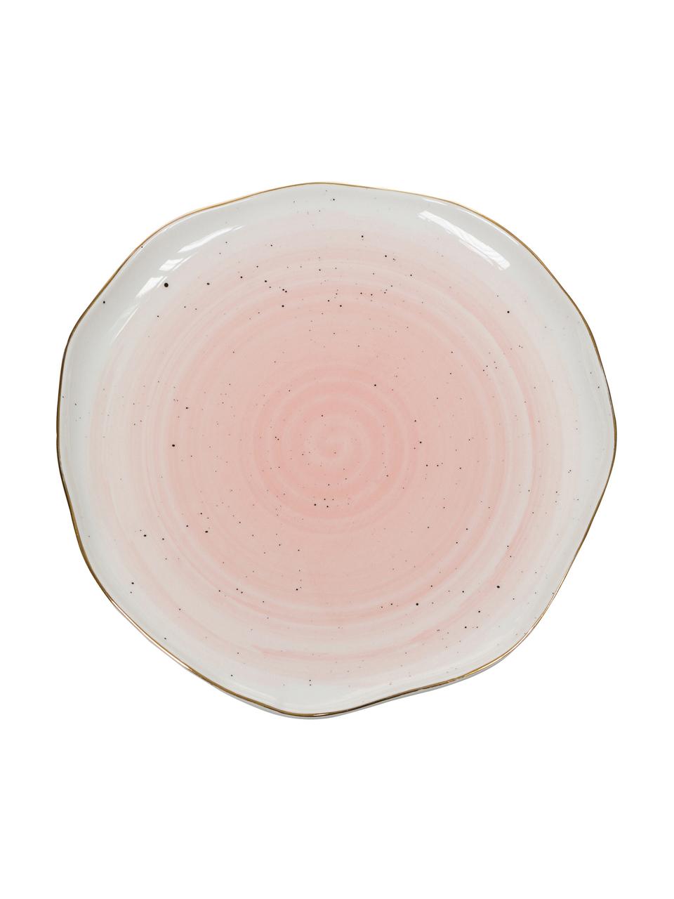Ručně vyrobený snídaňový talíř se zlatým okrajem Bella, 2 ks, Růžová