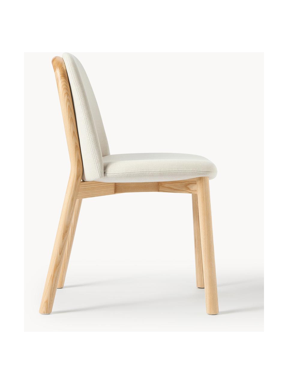 Gestoffeerde stoel Julie van essenhout, Bekleding: 100% polyester Met 20.000, Frame: massief essenhout Dit pro, Geweven stof gebroken wit, helder essenhout, B 47 x H 81 cm