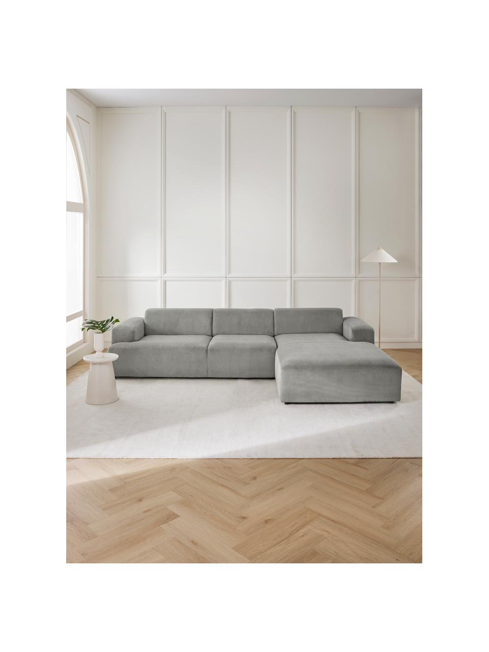 Cord-Ecksofa Melva (4-Sitzer), Bezug: Cord (92% Polyester, 8% P, Gestell: Massives Kiefernholz, Spa, Cord Grau, B 319 x T 195 cm, Eckteil rechts